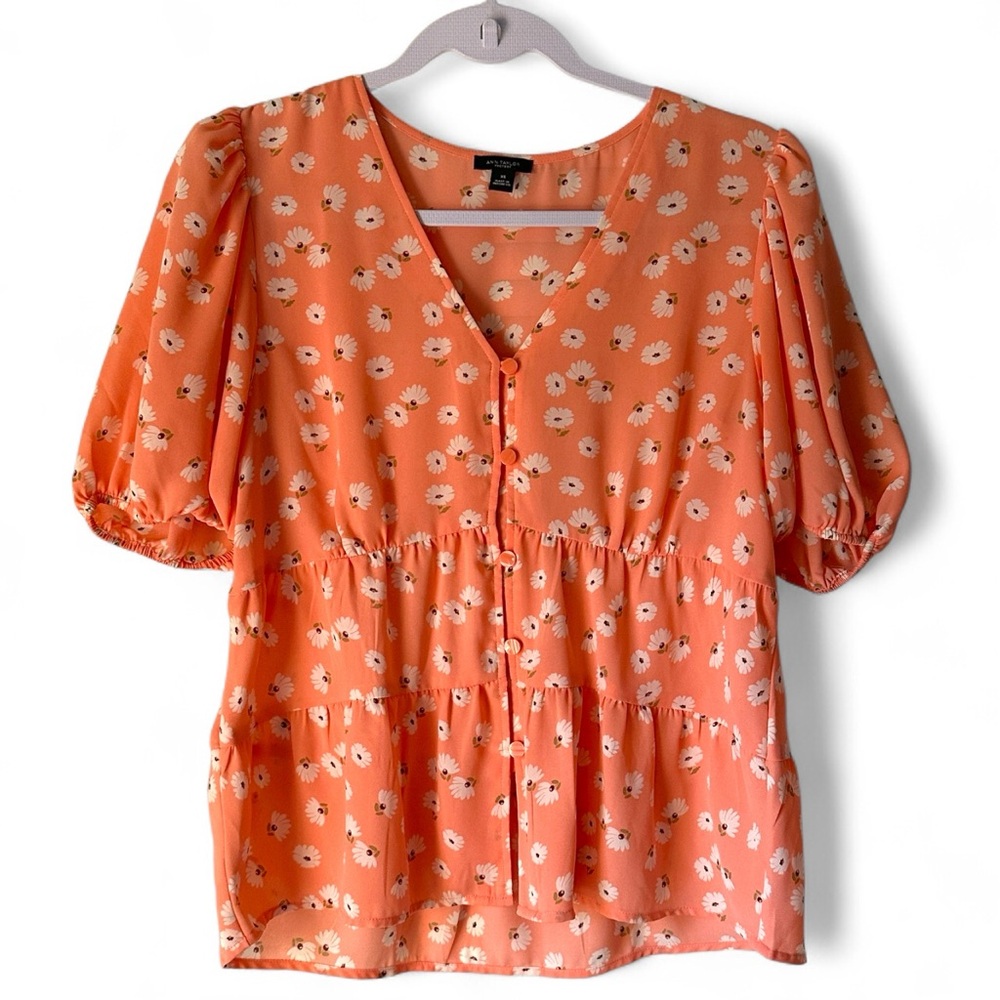 Ann Taylor Factory Peachy Pink Floral Blouse